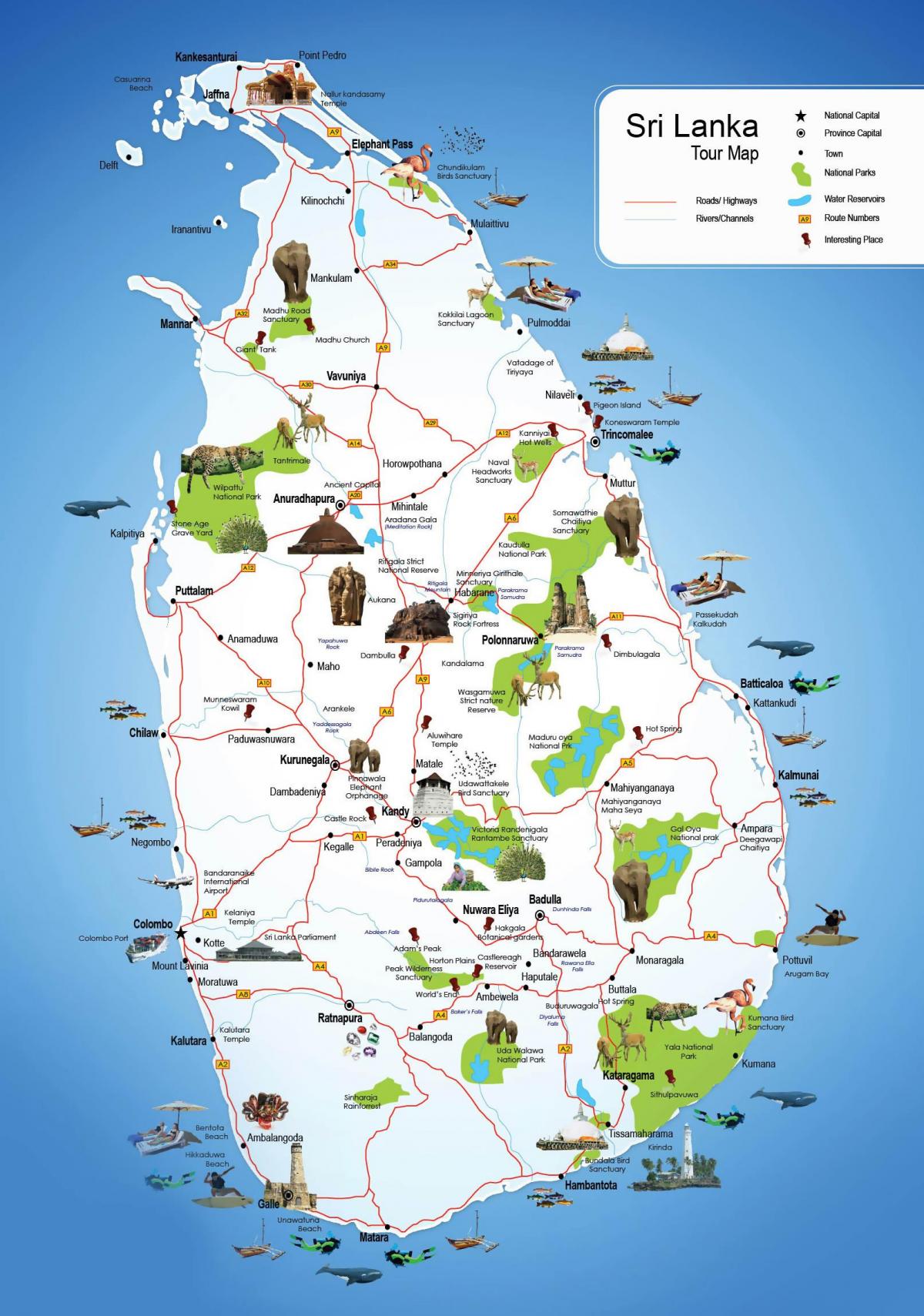 туристически обекти в Шри Ланка картата