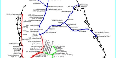Шри-Ланка железопътната мрежа на картата