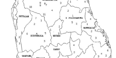 Карта на Шри Ланка, на картата в черно и бяло